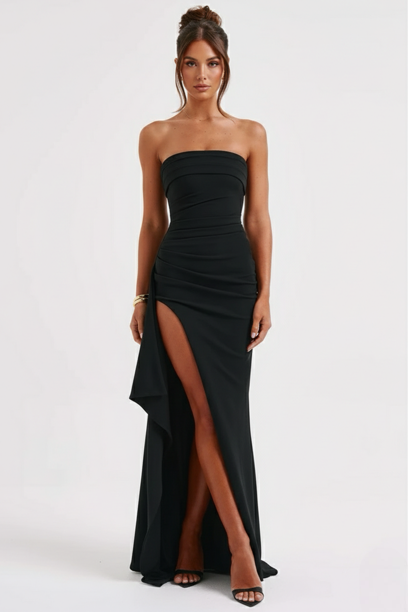 Double Stretch Crepe Strapless Maxi Dress