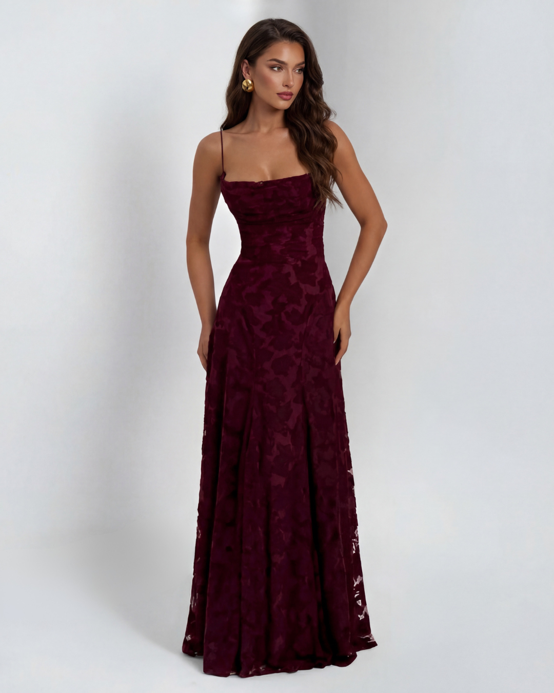 Sofia | Women's Straight-Neckline Flowing Lace Maxi Dress