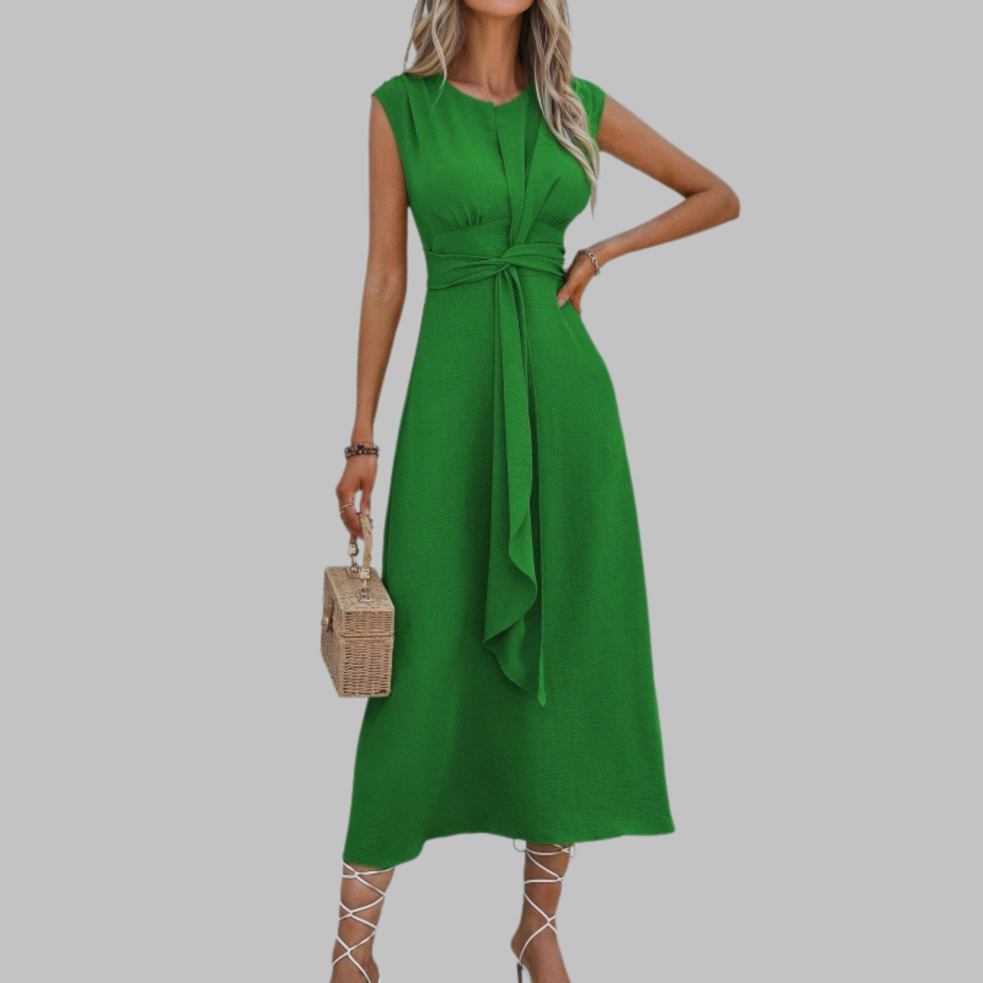 Dahlia | Elegant Sleeveless Round Neck Midi Dress