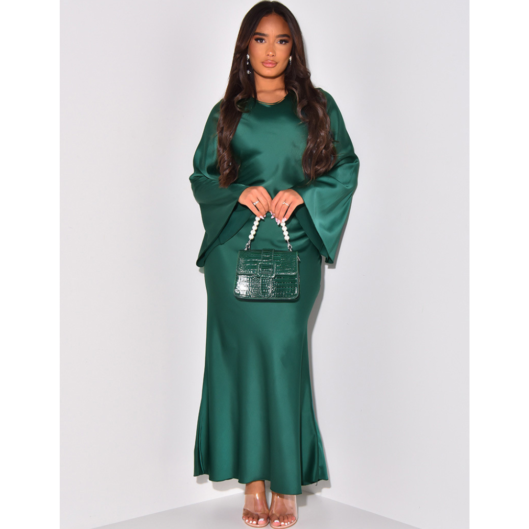 Royal | Elegant Satin Fitted with Tie Back Maxi Dress