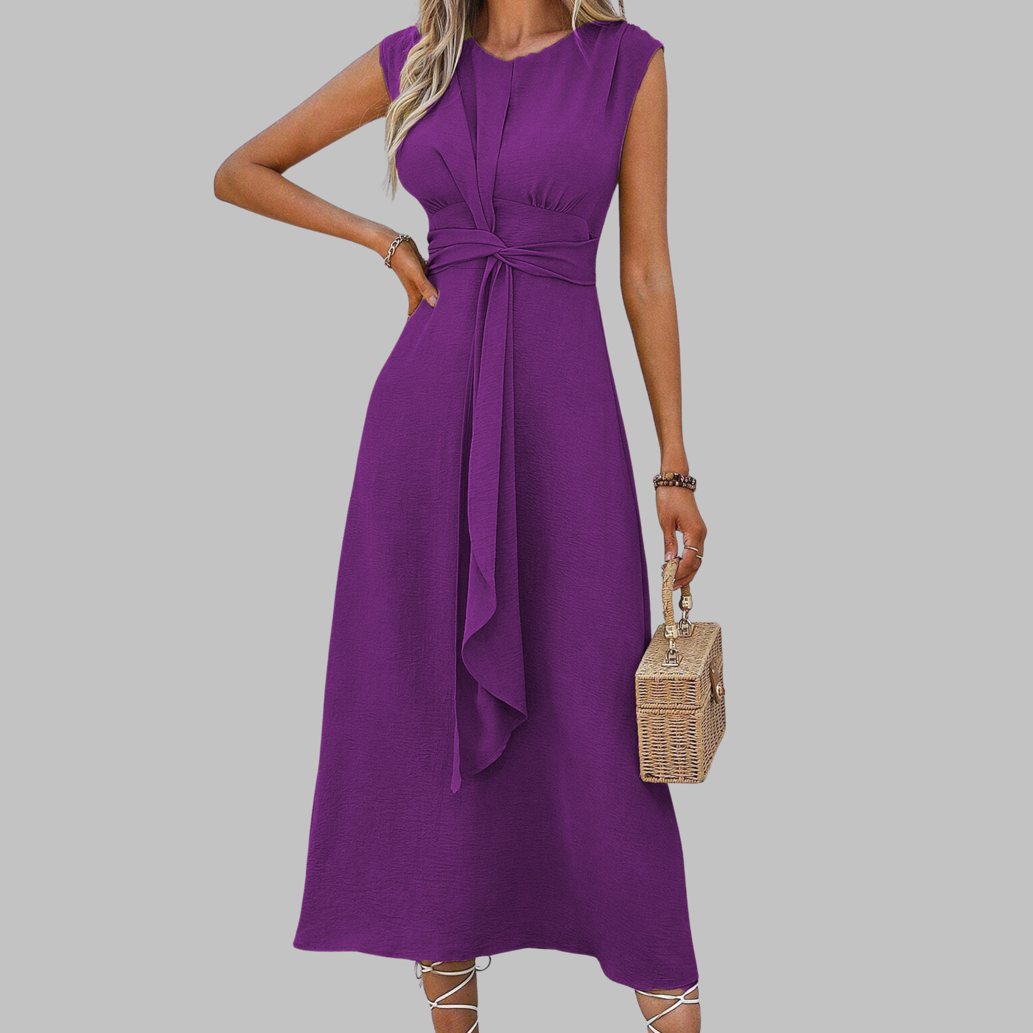 Dahlia | Elegant Sleeveless Round Neck Midi Dress