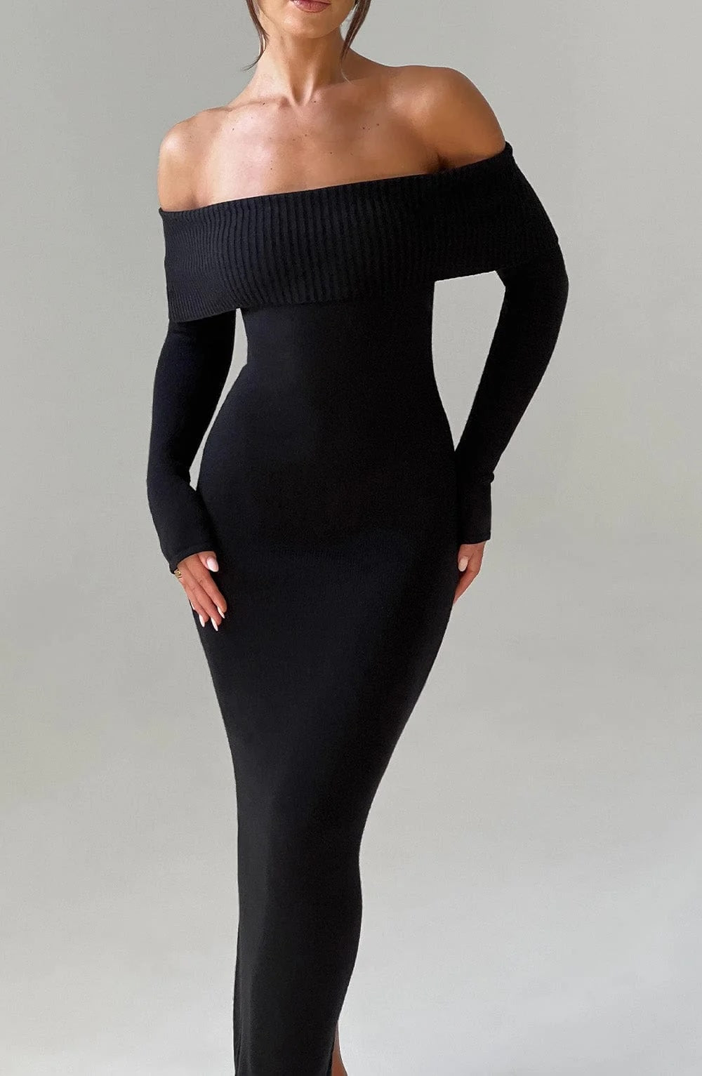 Angels | Premium Sculpting Stretch Off-Shoulder Knitted Maxi Dress