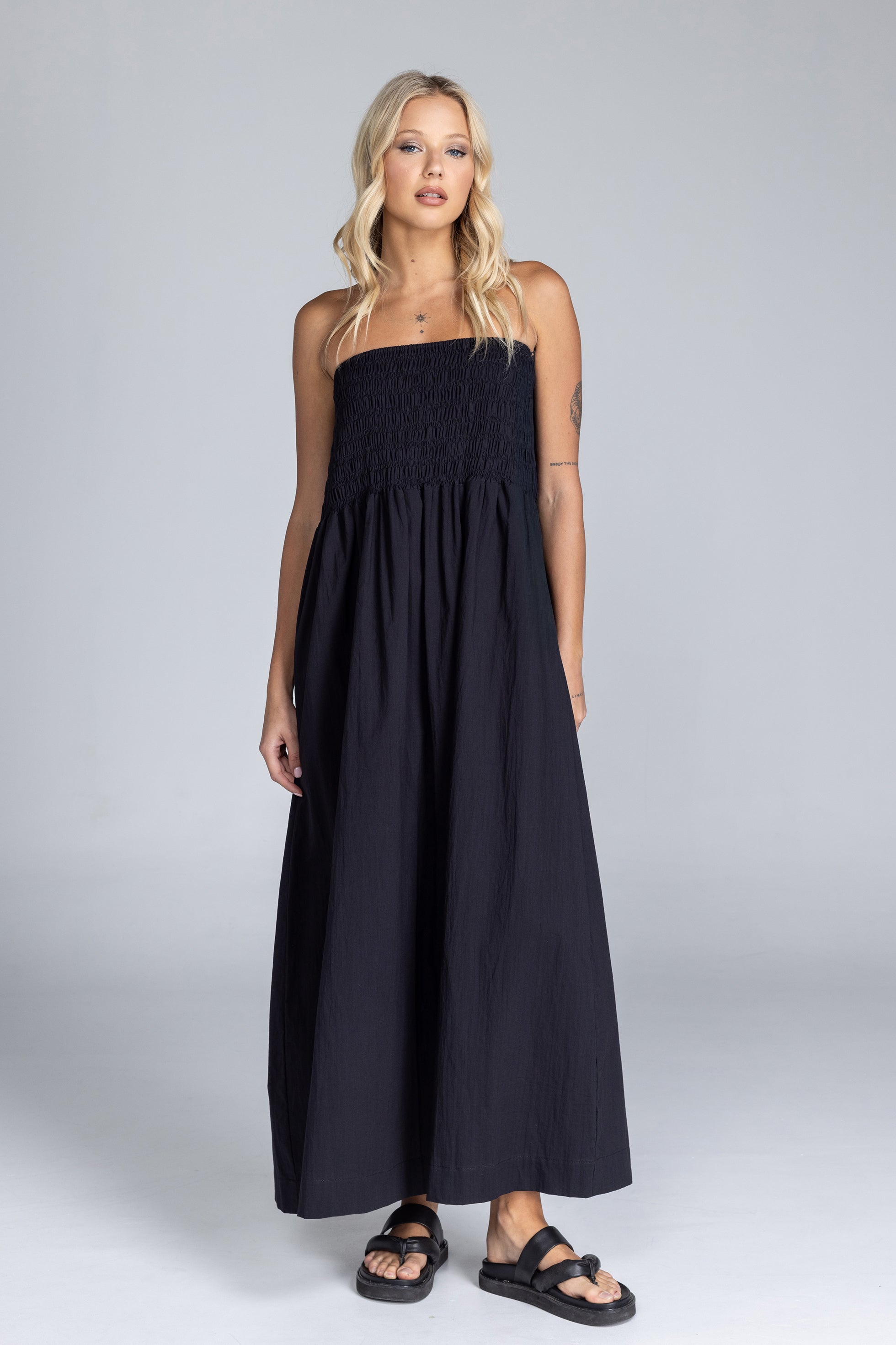 Carmelita | Women's Strapless Shirred Cotton Maxi Dress