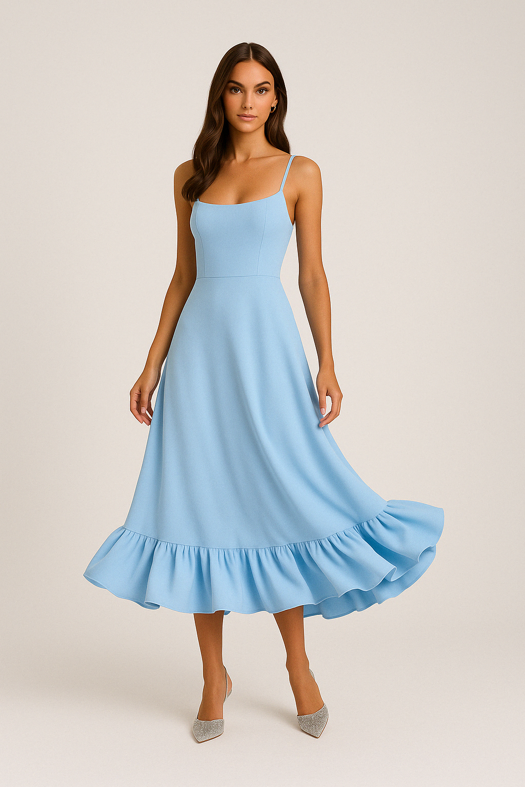 Ivy | Women's Square-Neck Ruffled-Hem Flared Midi Dress