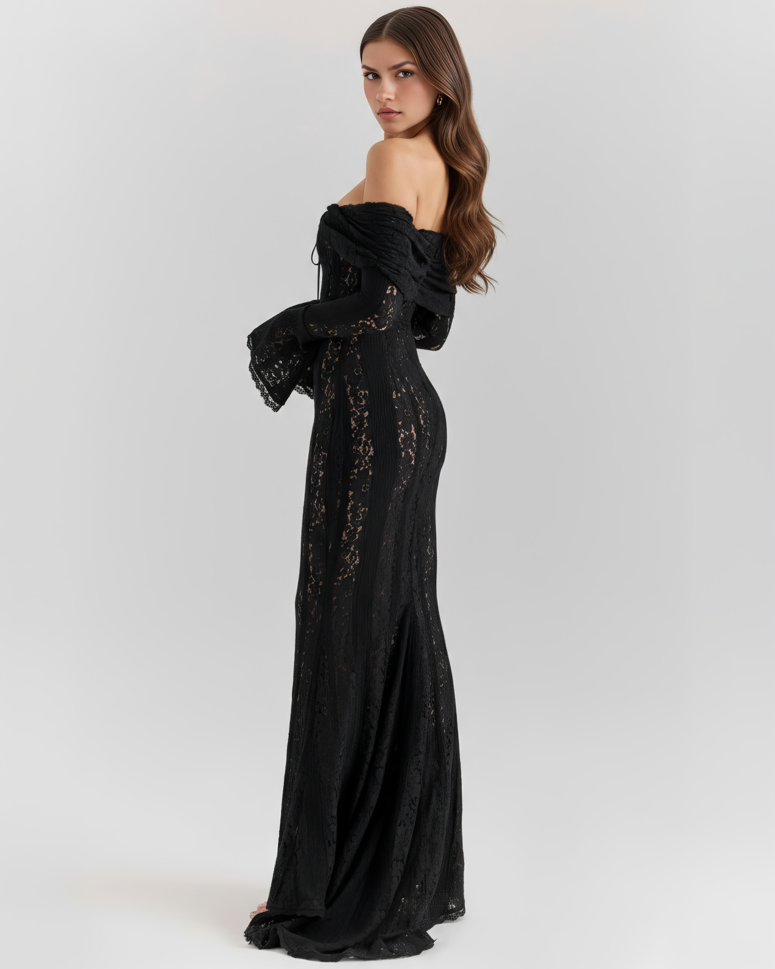 Alessandra | Women's Drama Floral Lace Off-Shoulder Maxi Dress