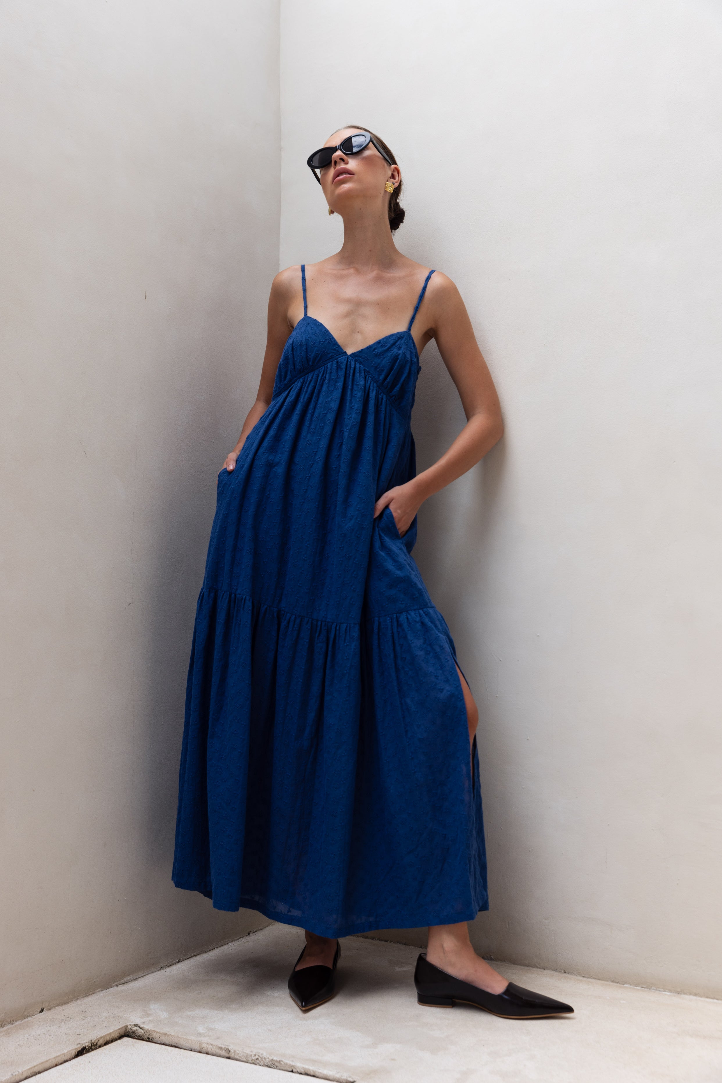 Moon | Women's Alluring Dark Sky Tiered Cami Midi Dress