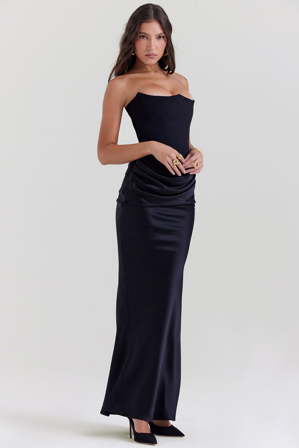 Stella | Women's Timeless Strapless Satin Maxi Dress