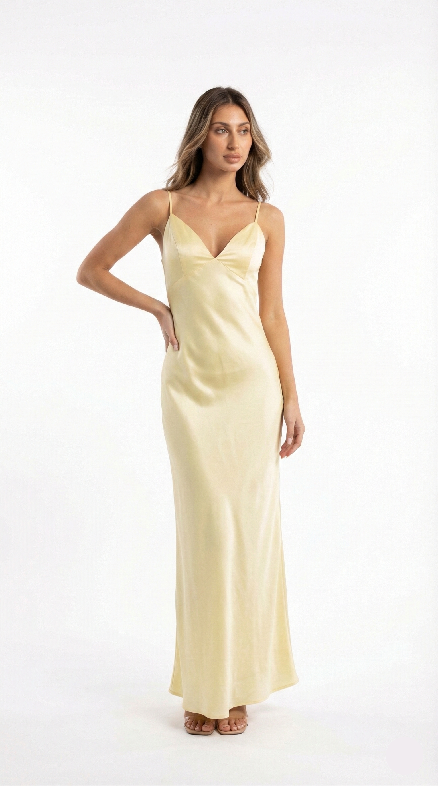 Lumière | Timeless Deep V-Neck Luminous Silk-Satin Maxi Dress