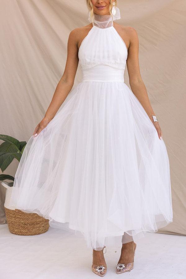 Aylin | Women's Sleeveless Halter-Neck Midi Prom Dress