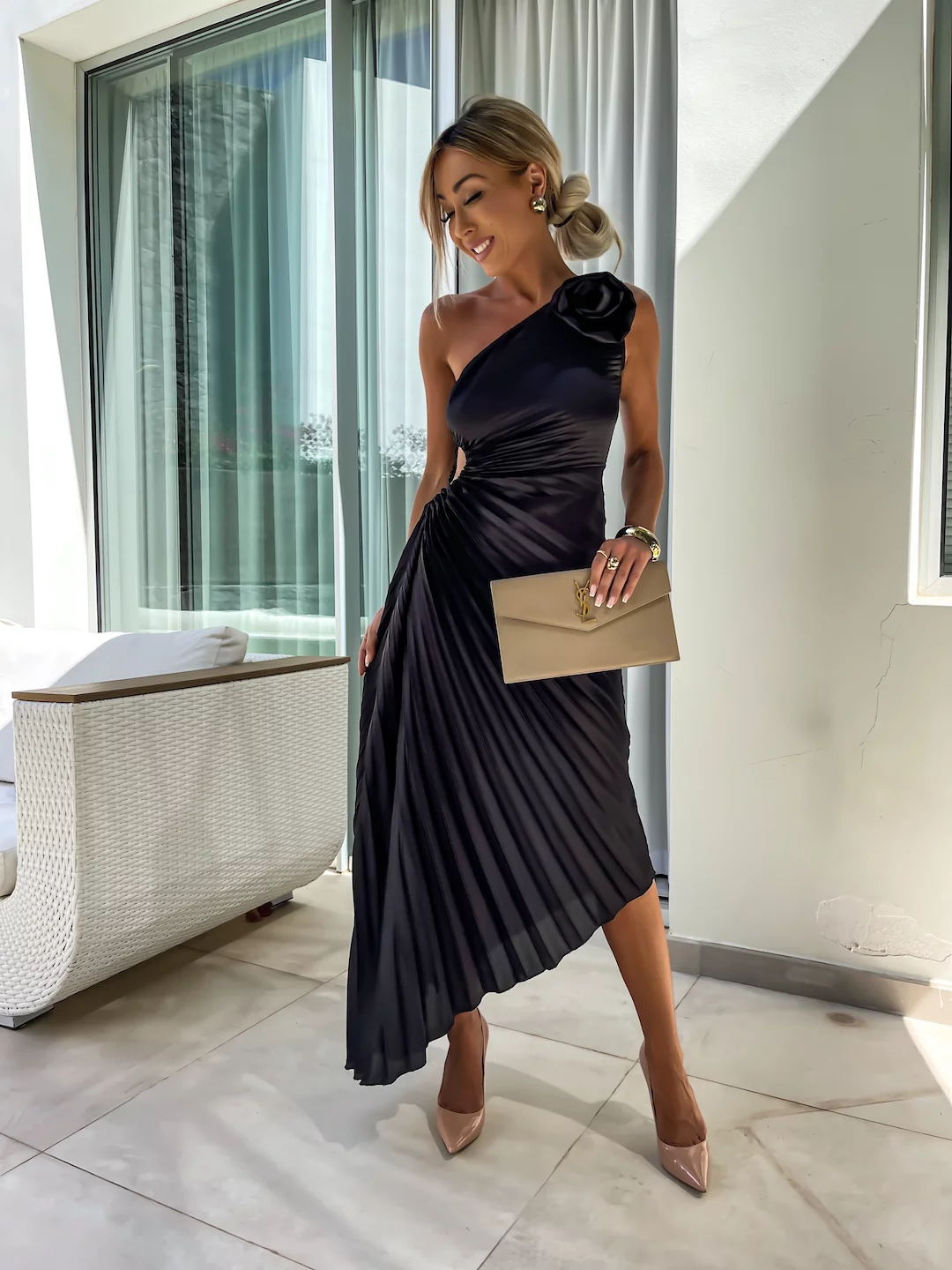 Felicity | Women's One-Shoulder Pleated Maxi Wedding Guest Dress