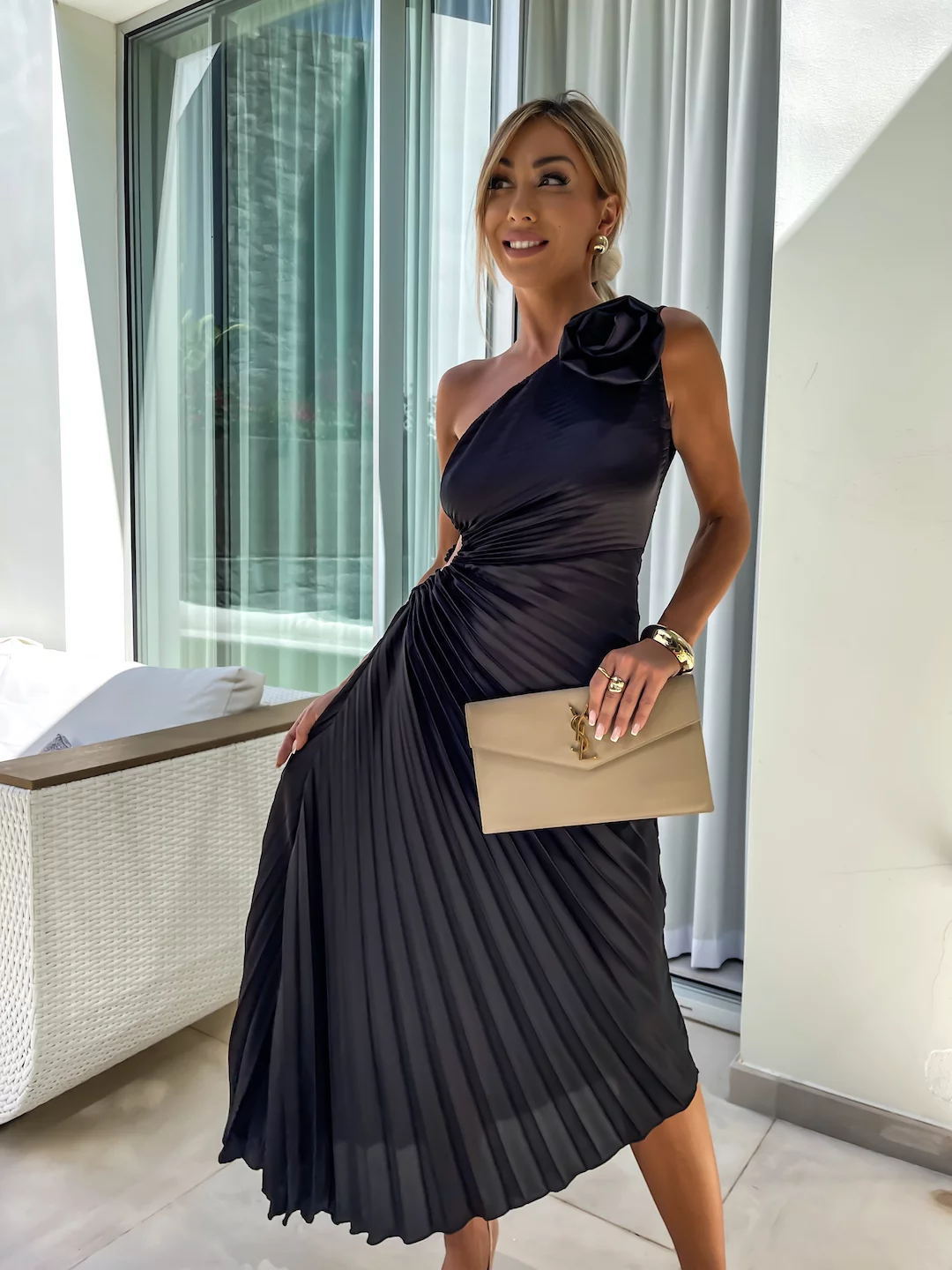Felicity | Women's One-Shoulder Pleated Maxi Wedding Guest Dress