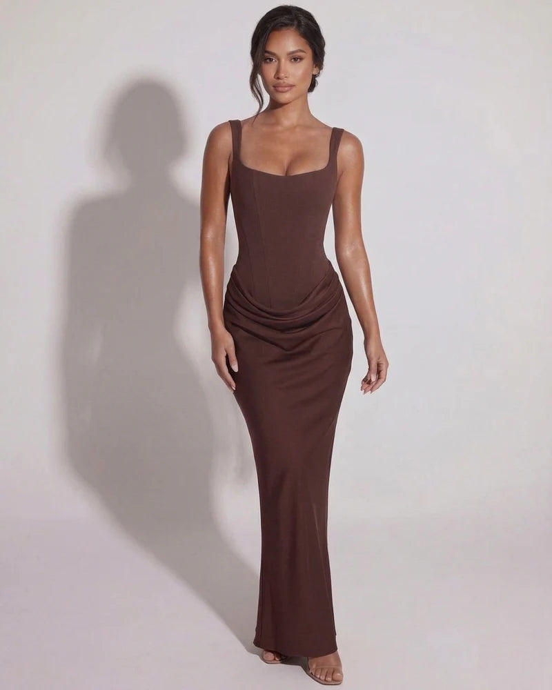 Eleonora | Women's Lace-Up Straight-Neckline Structural Maxi Gown
