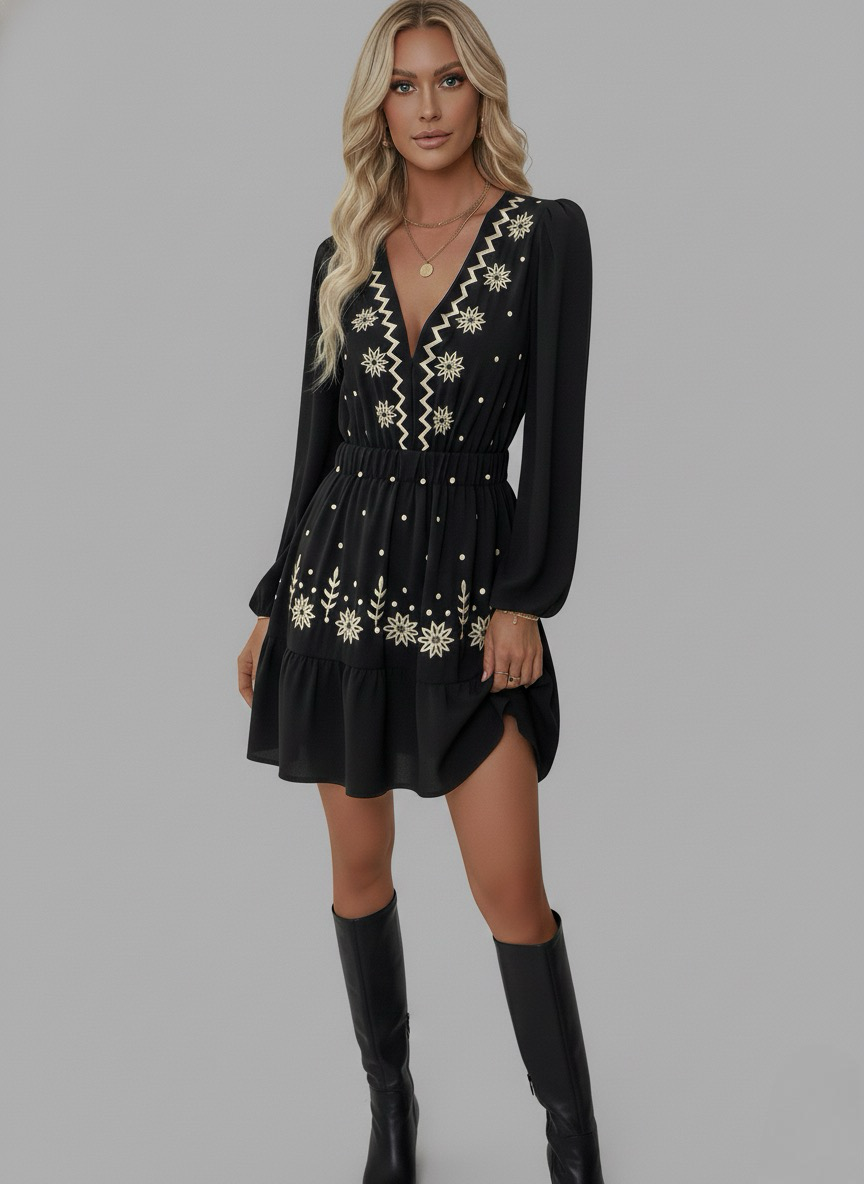 Lavella | Elegant Embroidered Long Sleeve Casual Dress