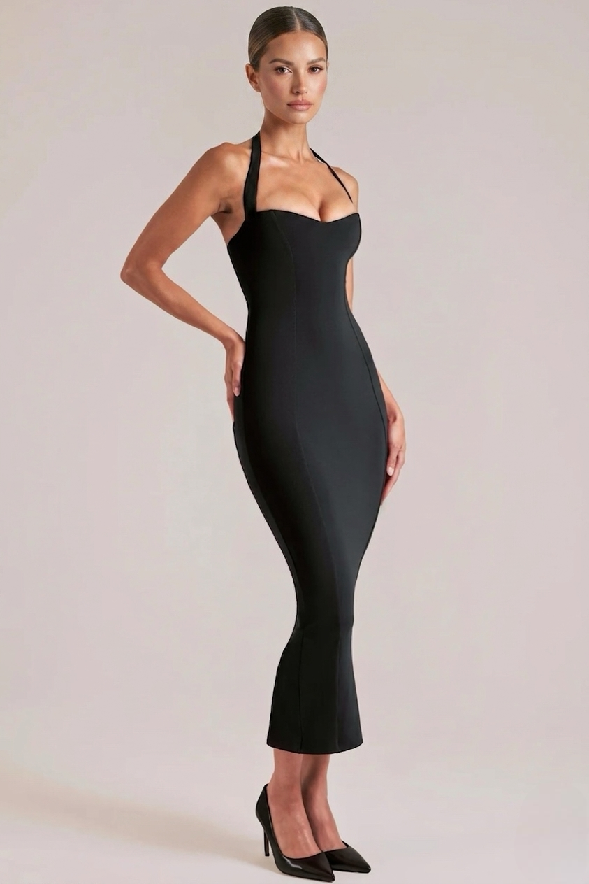 Clara | Women's Contouring Sweetheart Fluted Halter Midaxi Dress