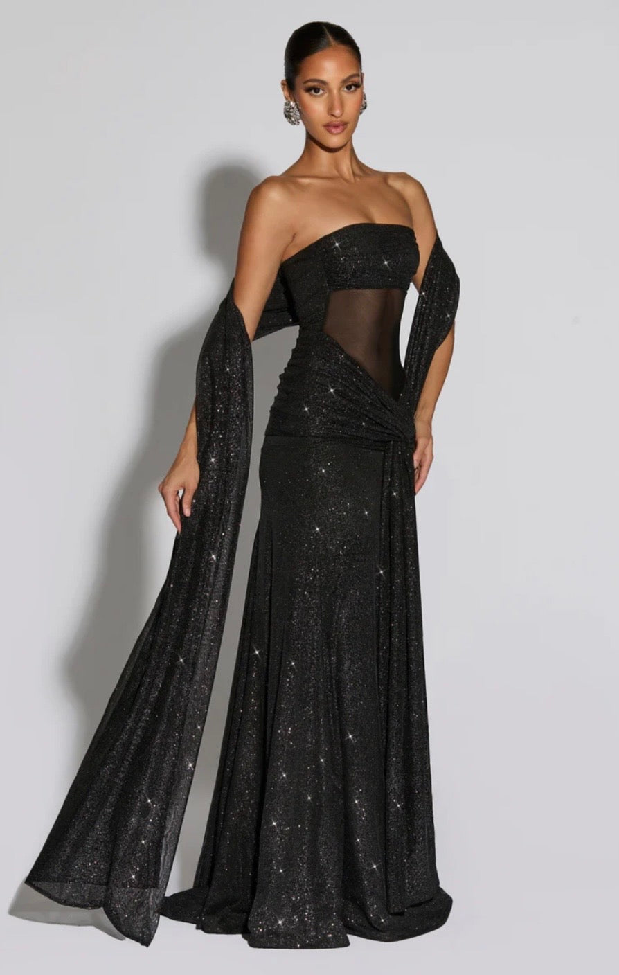 Giselle | Women's Glitter Mesh Sculpted Maxi Dress