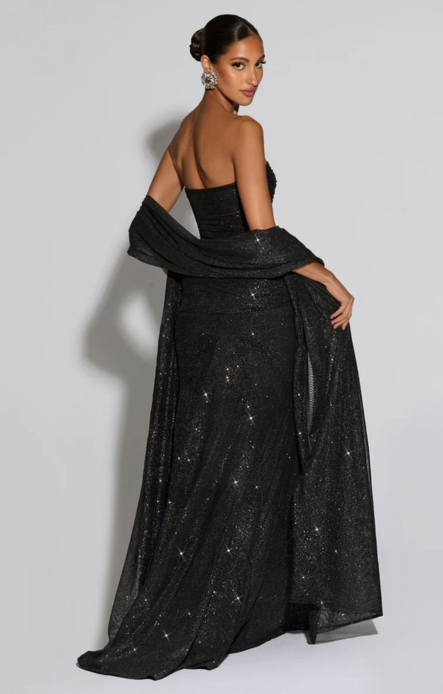 Giselle | Women's Glitter Mesh Sculpted Maxi Dress