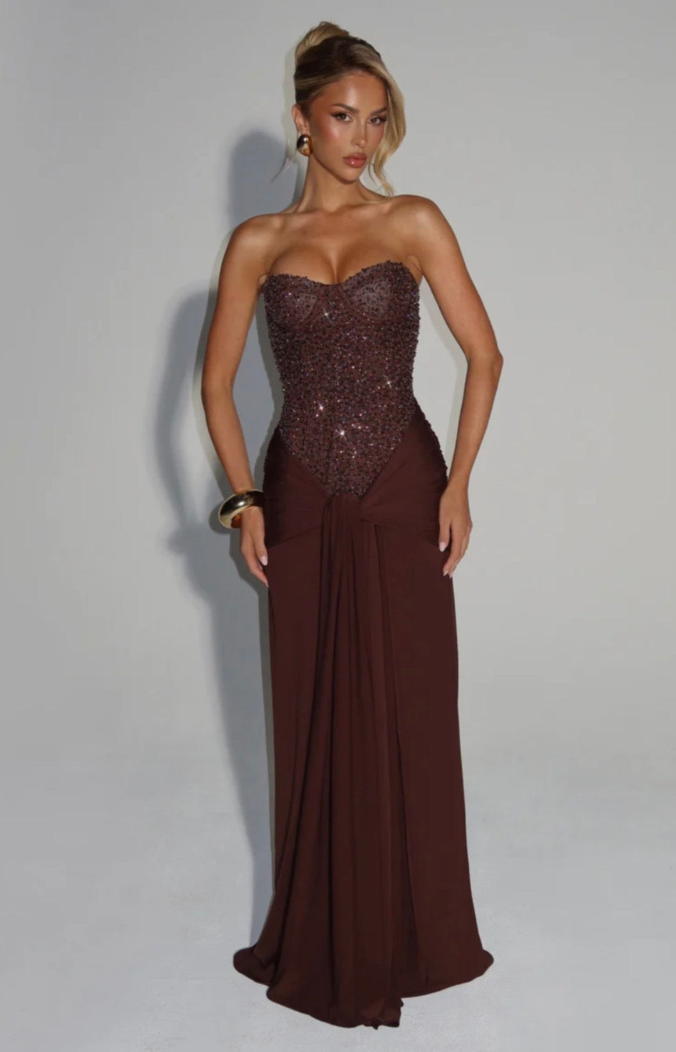 Esmeralda | Women's Embellished Mesh Dropped-Waist Maxi Gown