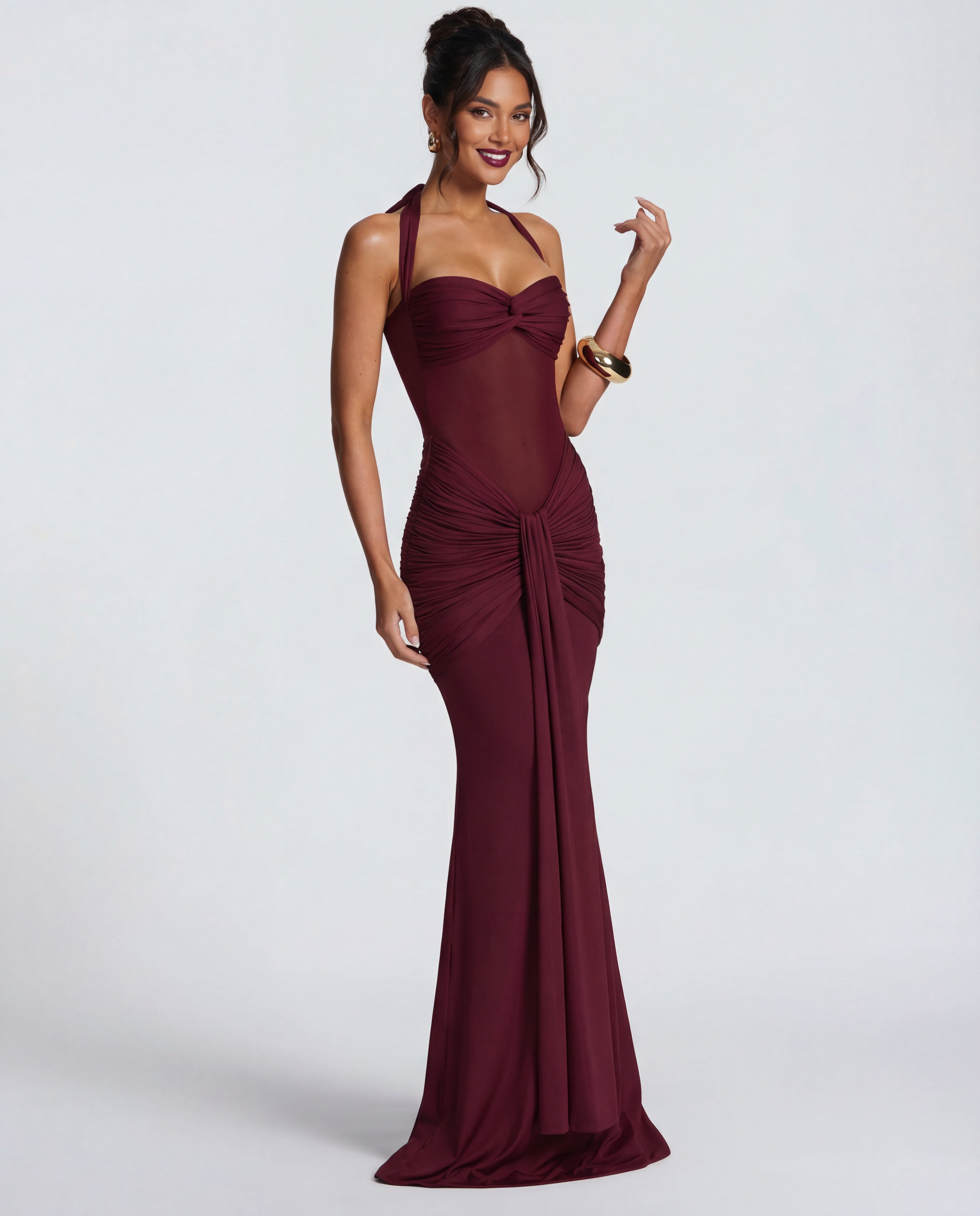 Rosabella | Women's Sun-Glow Ruched Halter Maxi Dress