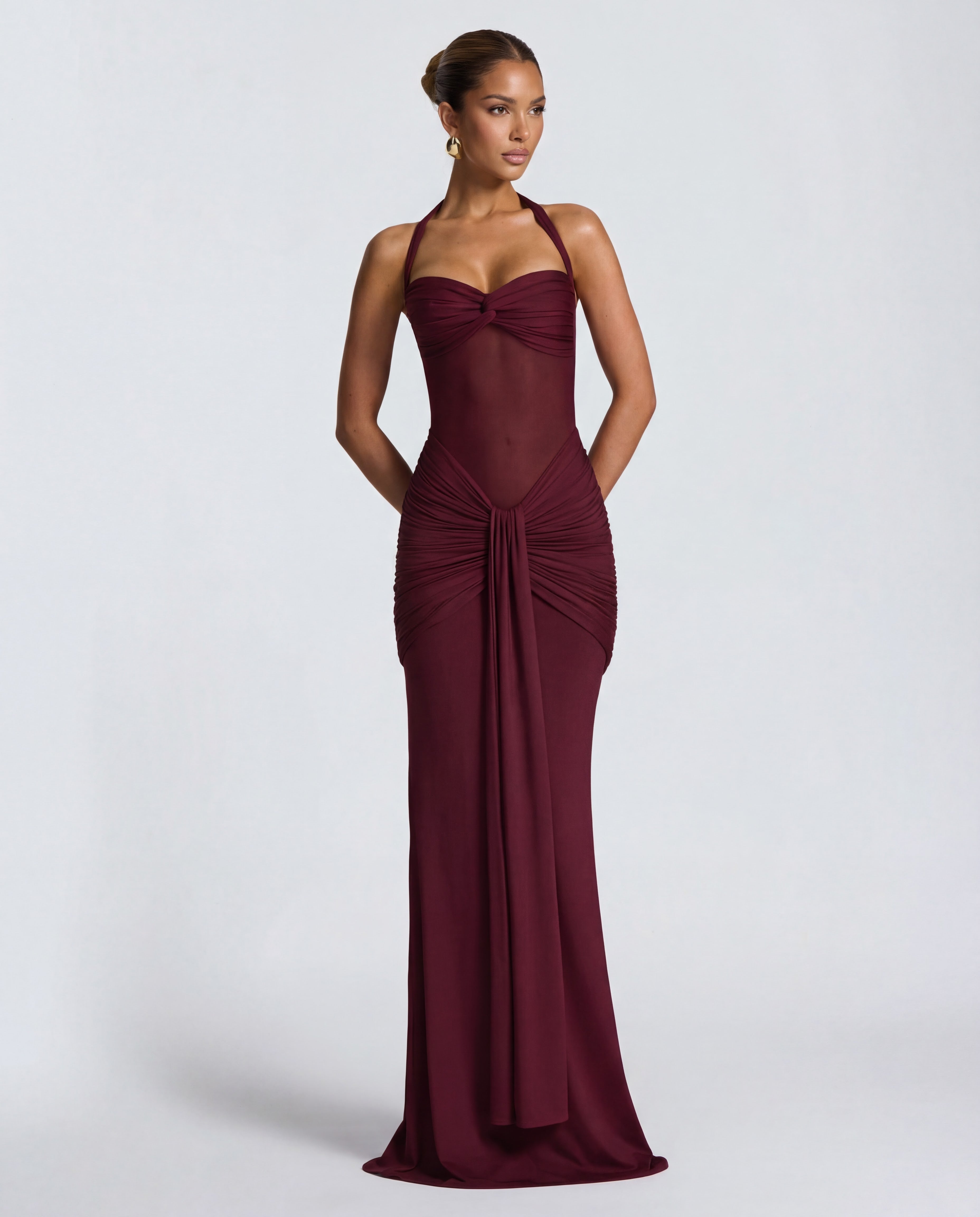 Valentina | Women's Twisted-Bust Mesh Maxi Dress