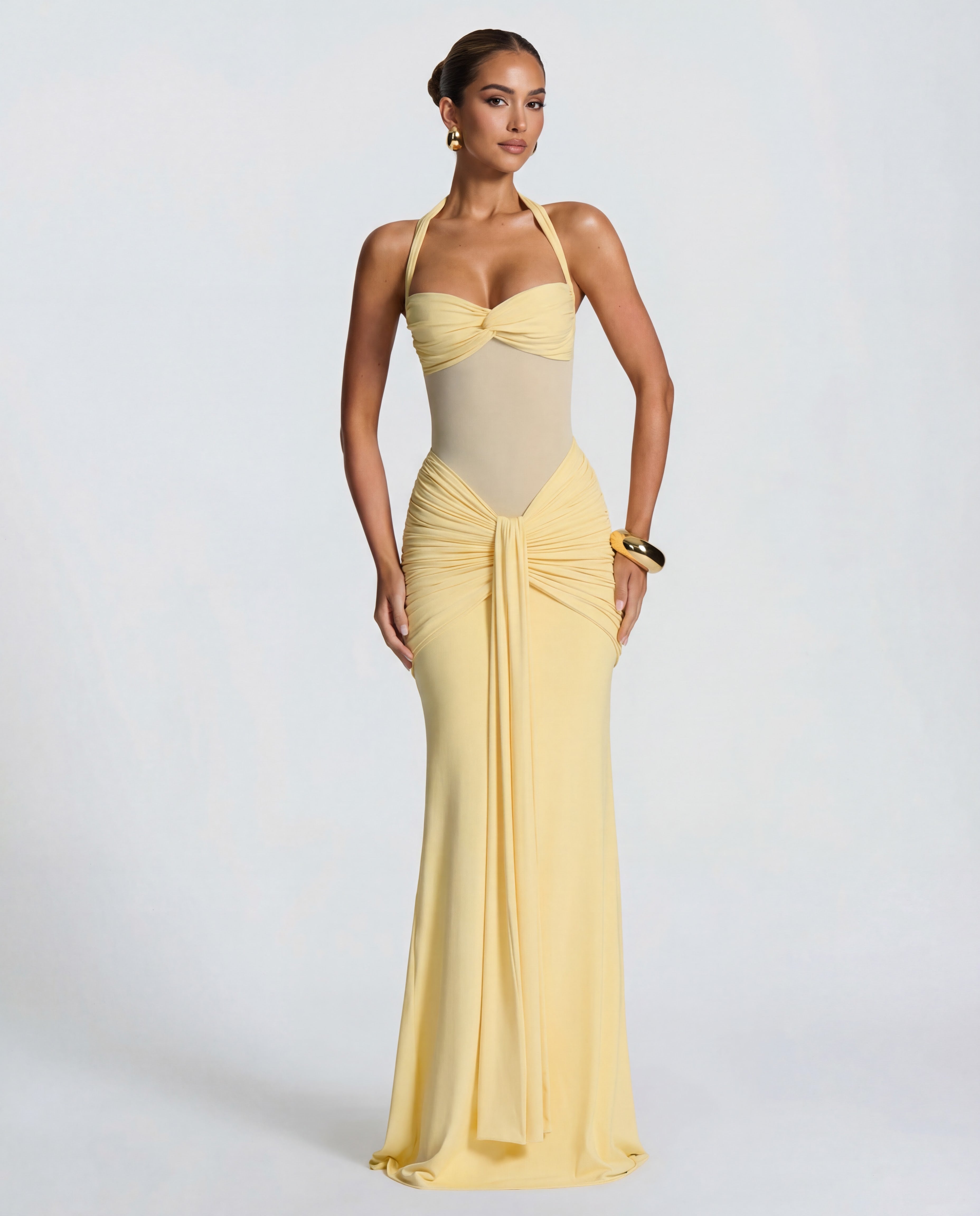 Valentina | Women's Twisted-Bust Mesh Maxi Dress