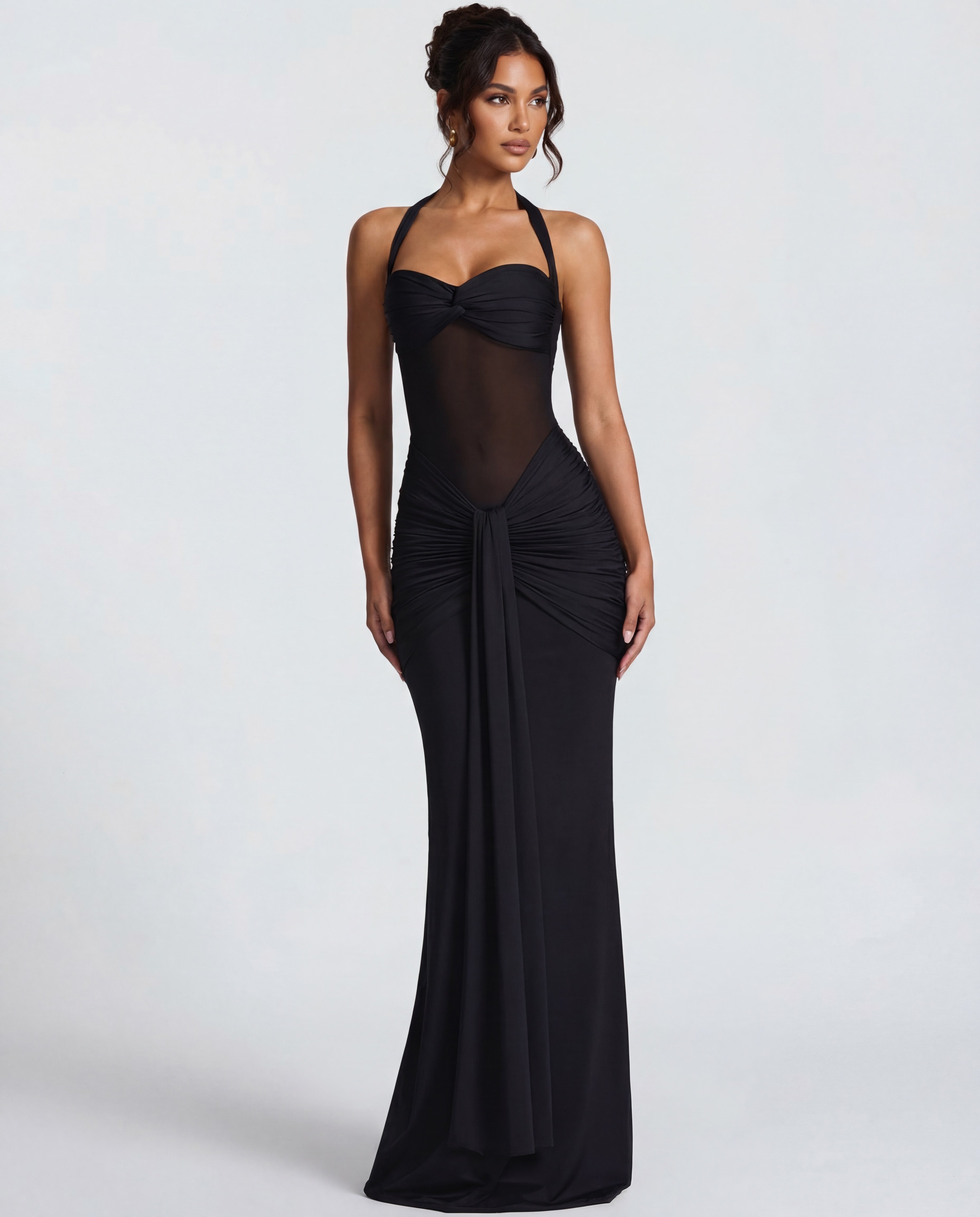 Valentina | Women's Twisted-Bust Mesh Maxi Dress
