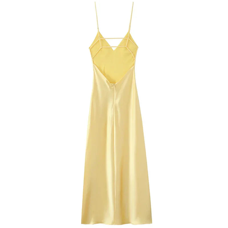 Lumière | Timeless Deep V-Neck Luminous Silk-Satin Maxi Dress
