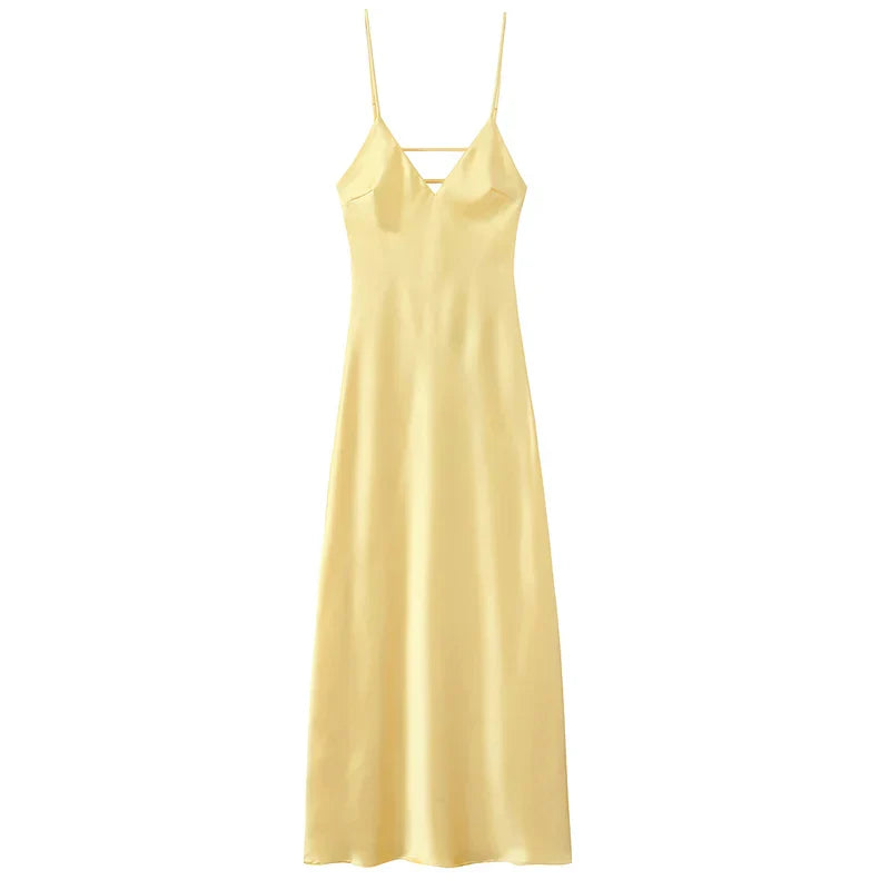 Lumière | Timeless Deep V-Neck Luminous Silk-Satin Maxi Dress