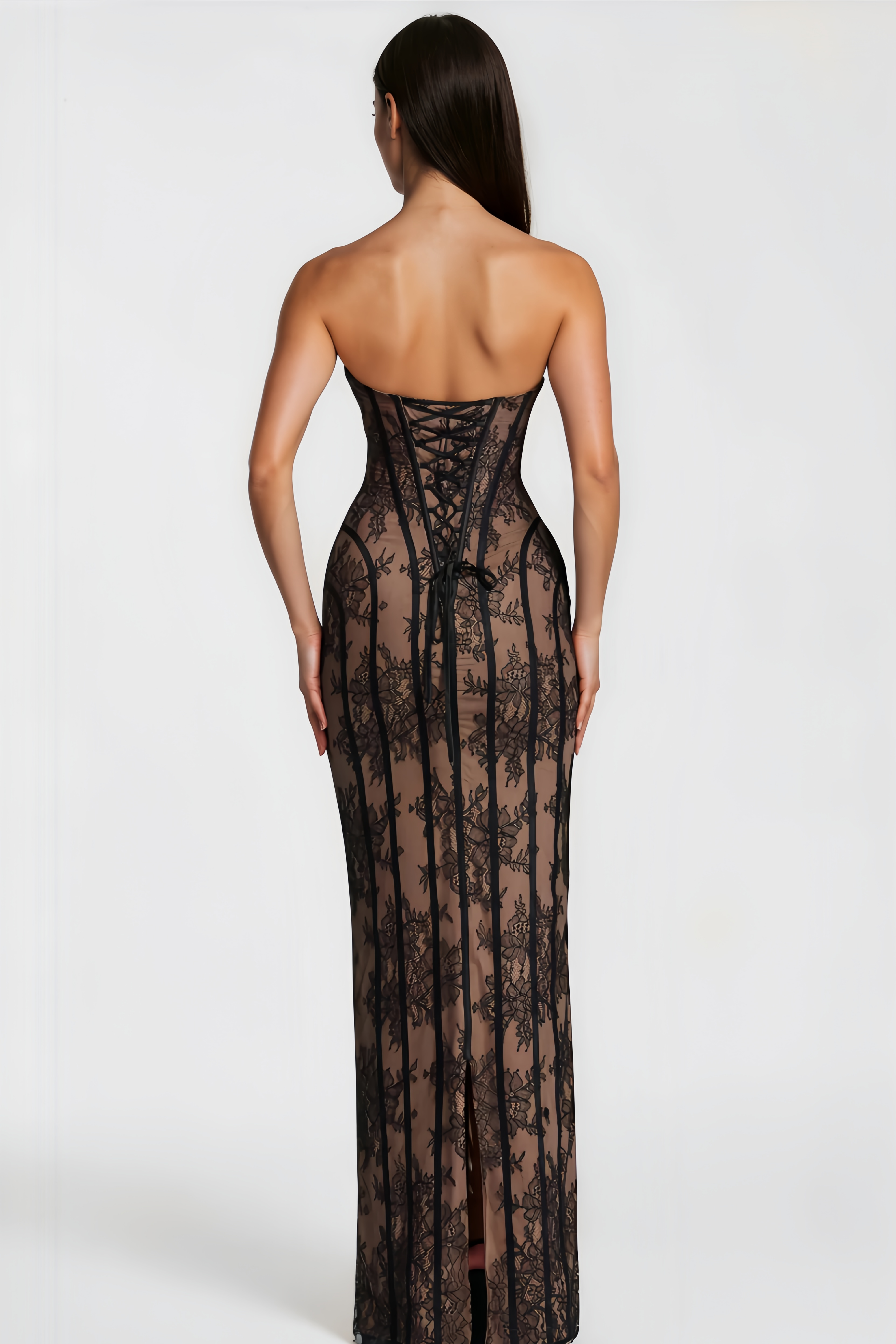Urszula | Women's Strapless Boned Lace Maxi Dress