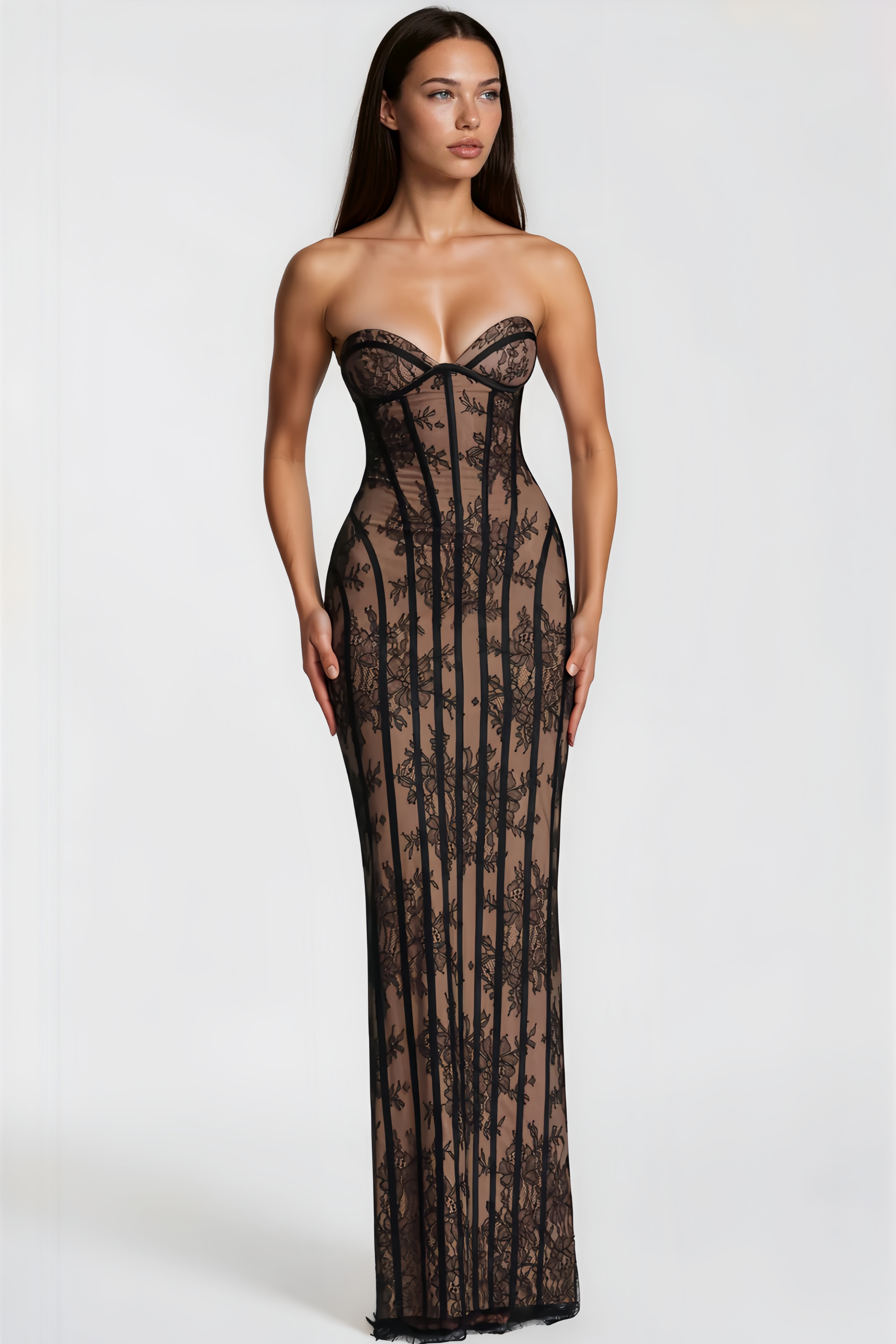 Urszula | Women's Strapless Boned Lace Maxi Dress