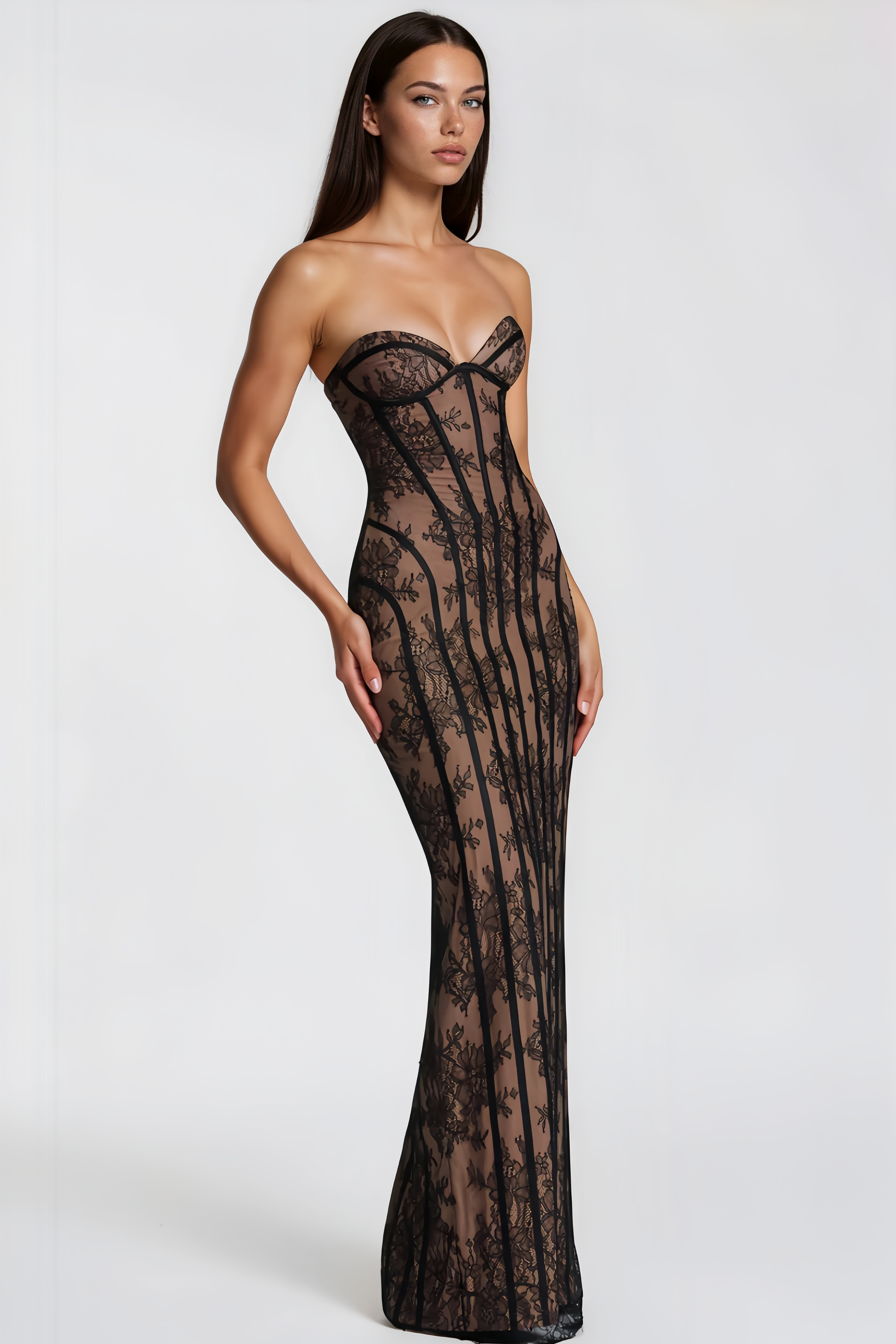 Urszula | Women's Strapless Boned Lace Maxi Dress