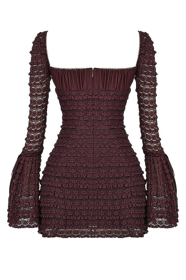 Marisa | Women's Brown Floral Lace Ruched Mini Dress