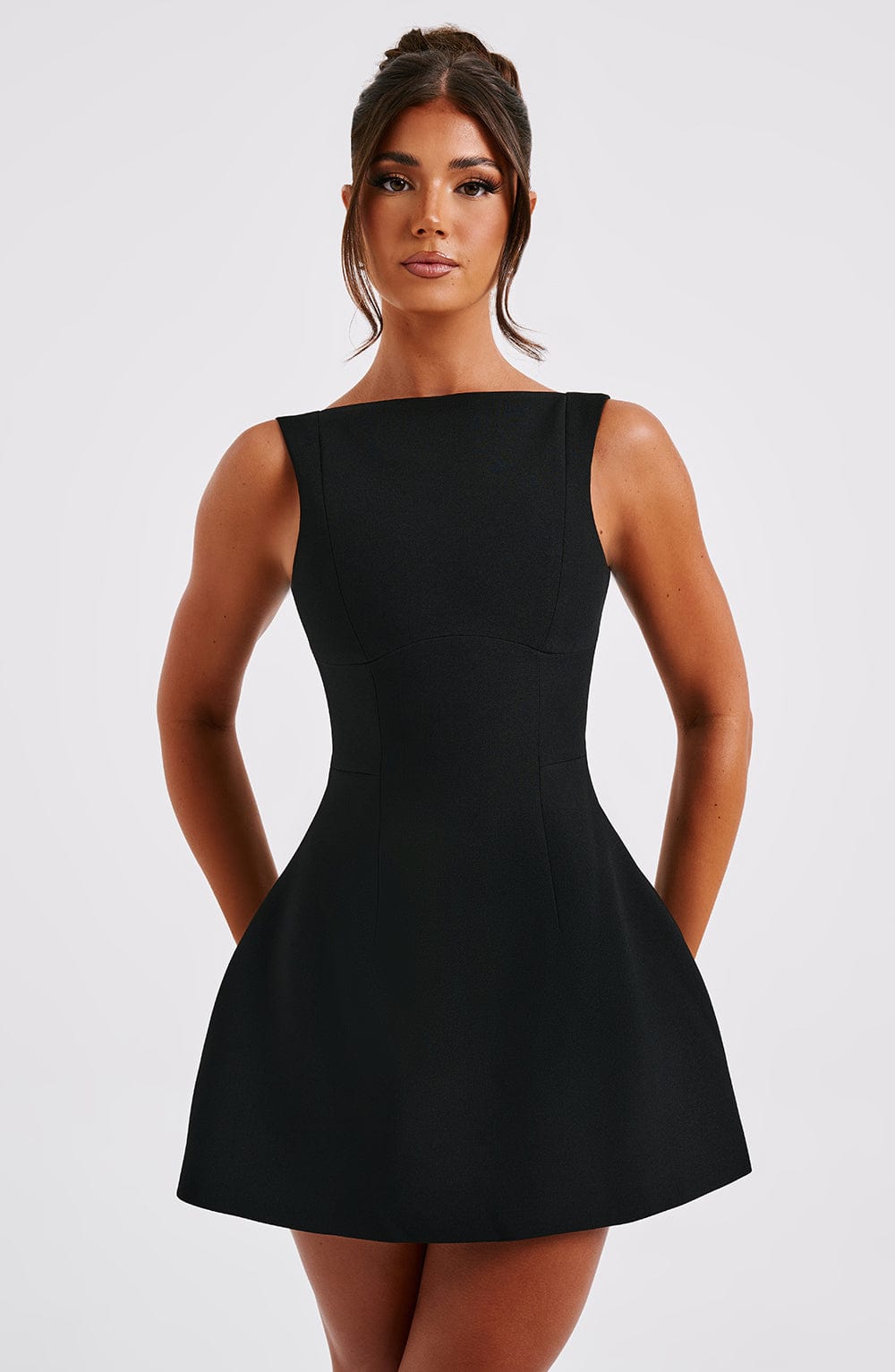 Alana | Elegant High-Neck Voluminous Bubble-Skirt Mini Dress