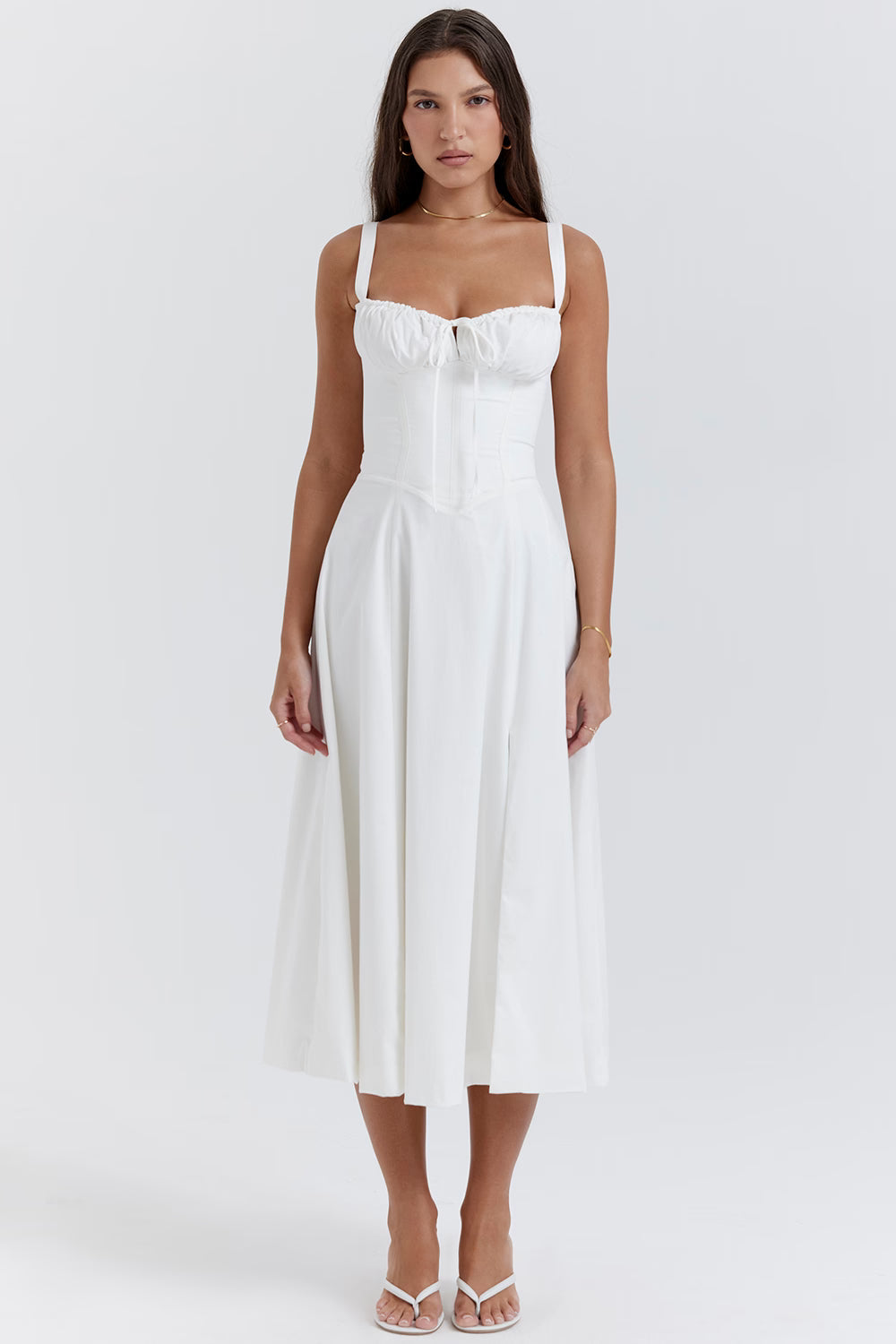 Carmen | Women's Structured Bustier Midi Sundress with High Slit