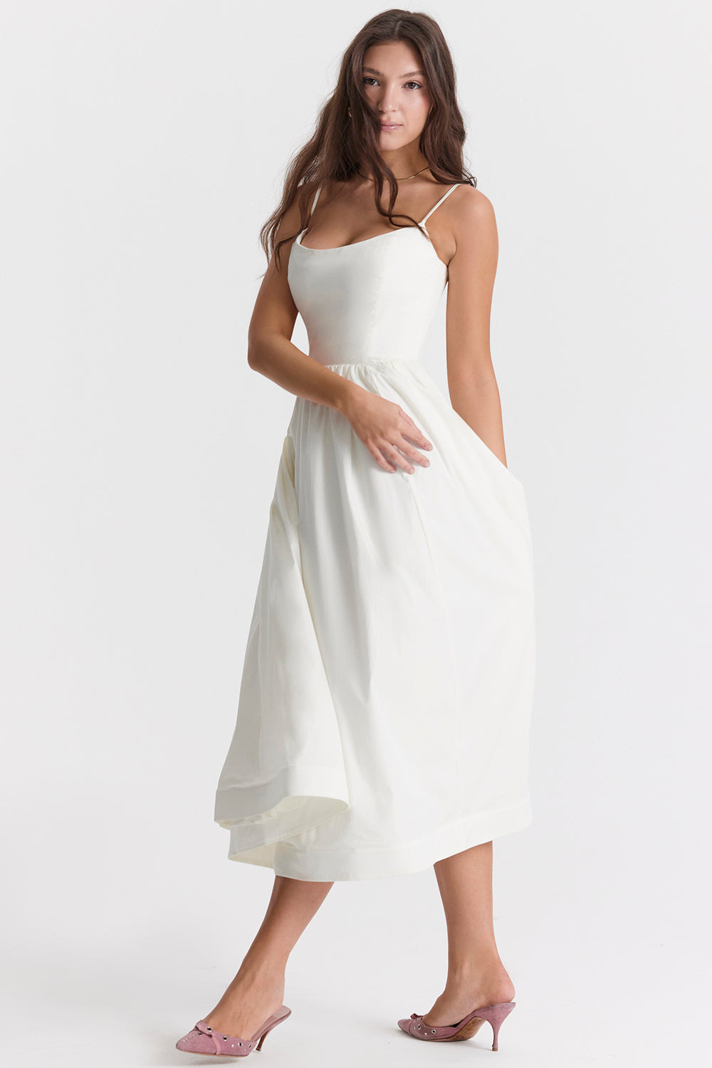 Samara | Women's Flutter Ruffle Georgette Midi Dress