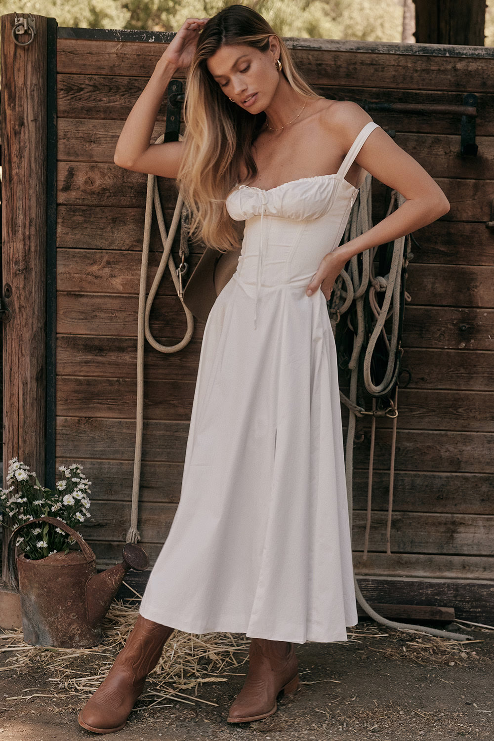 Carmen | Women's Structured Bustier Midi Sundress with High Slit