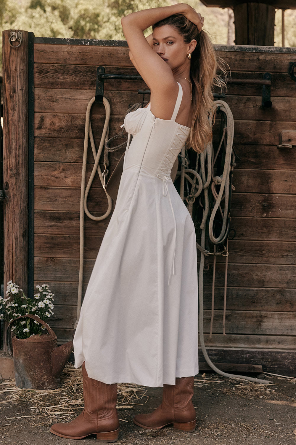 Carmen | Women's Structured Bustier Midi Sundress with High Slit