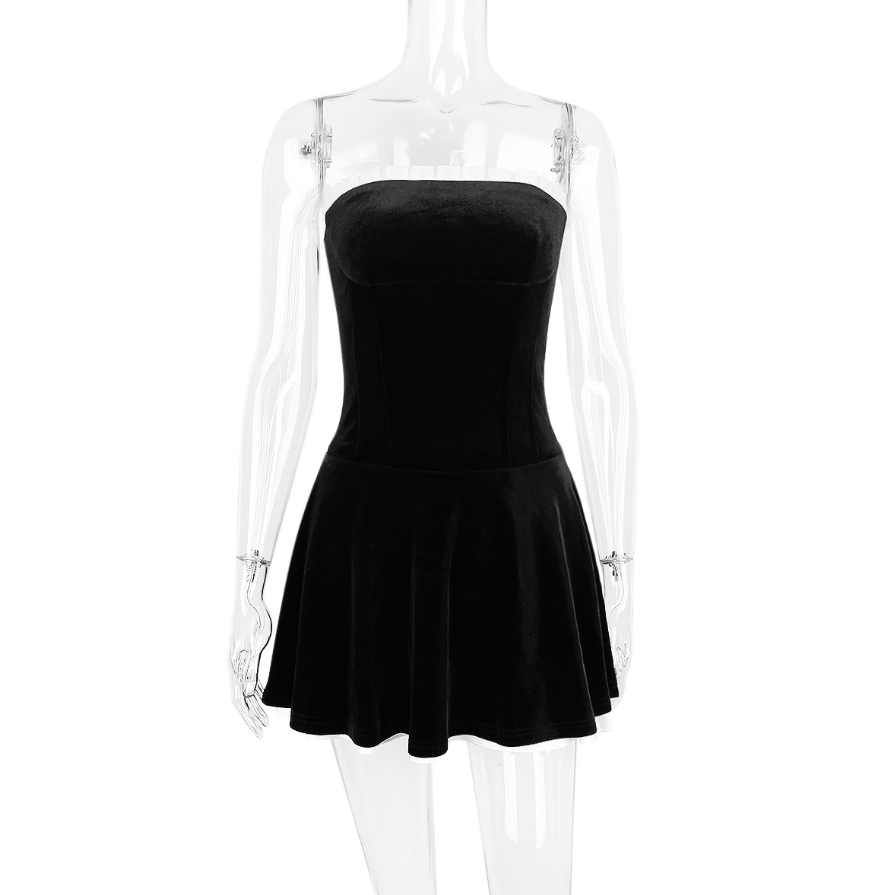 Marilla | Strapless Lace-Up Velvet Mini Dress