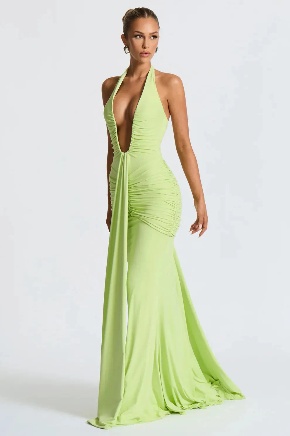 Bernadette | Elegant Plunging U-Wire Draped Jersey Maxi Dress