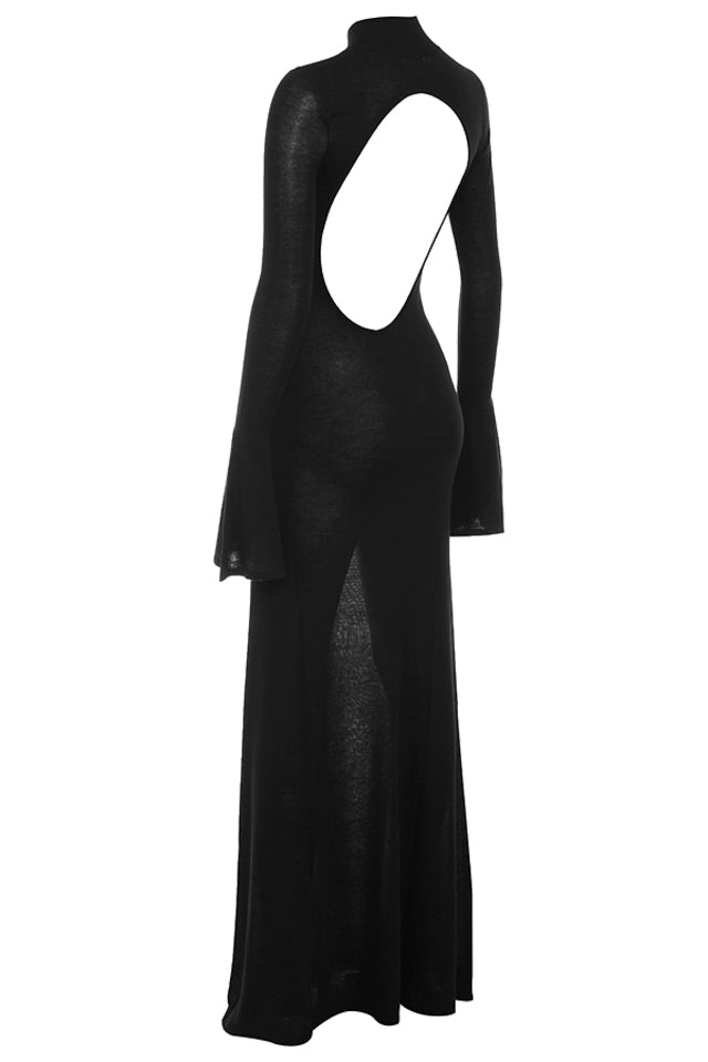 Sancha | Silky Sheer Backless Knit Maxi Dress