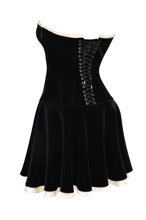 Marilla | Strapless Lace-Up Velvet Mini Dress