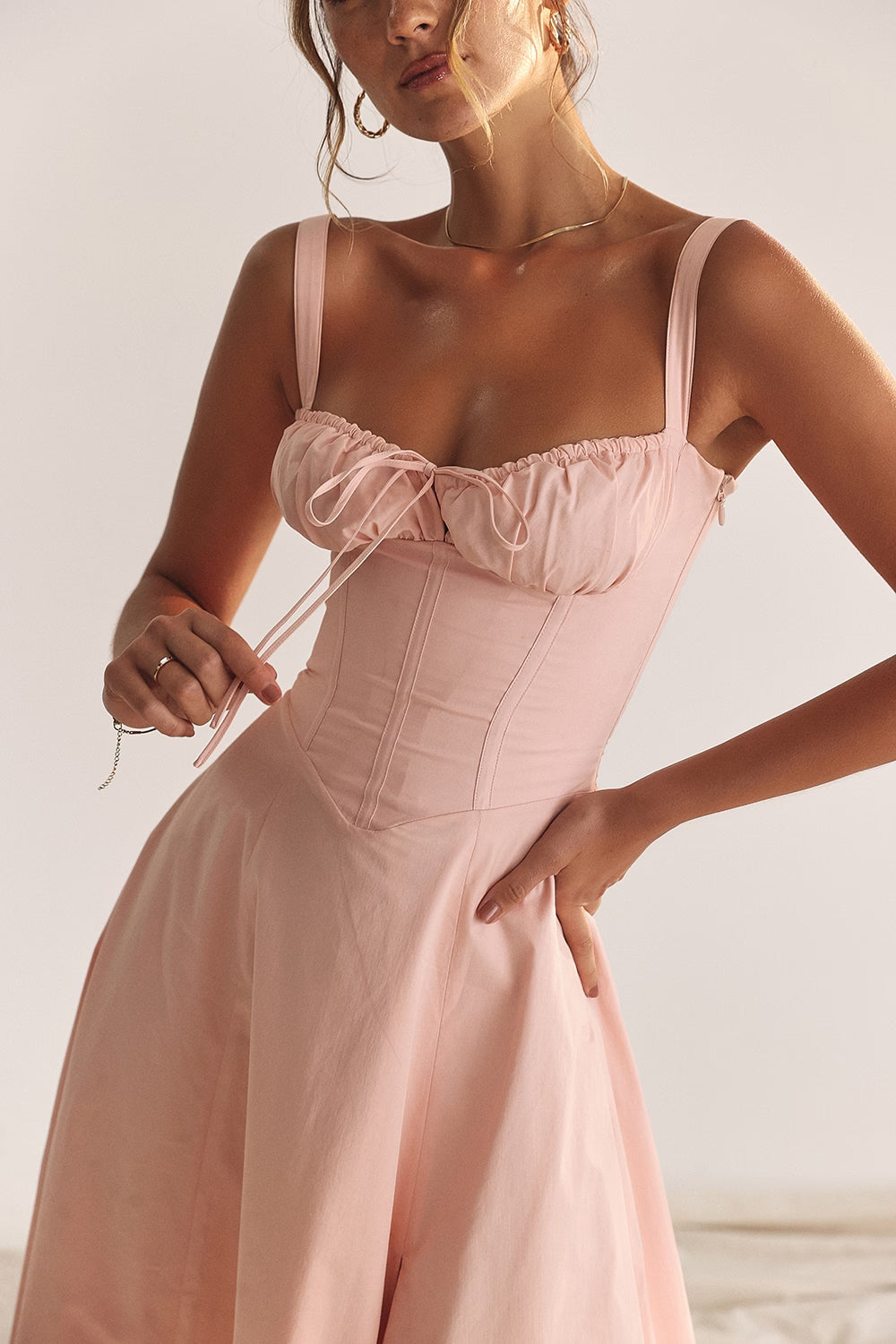 Carmen | Women's Structured Bustier Midi Sundress with High Slit