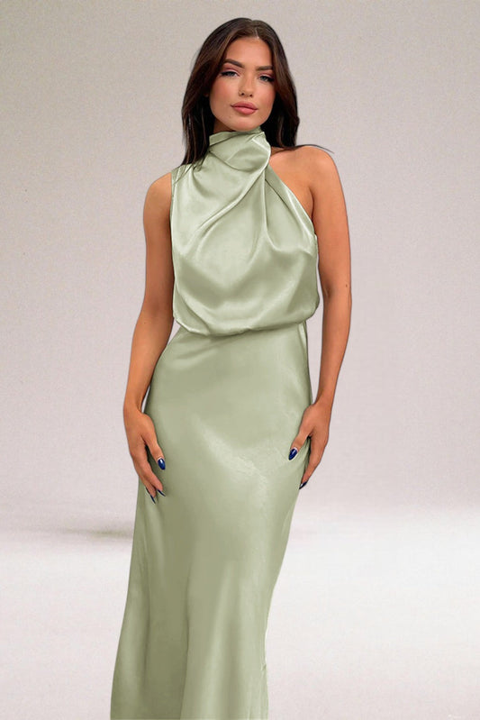 Athena | Women's Fluid Silhouette Halter Satin Evening Dress