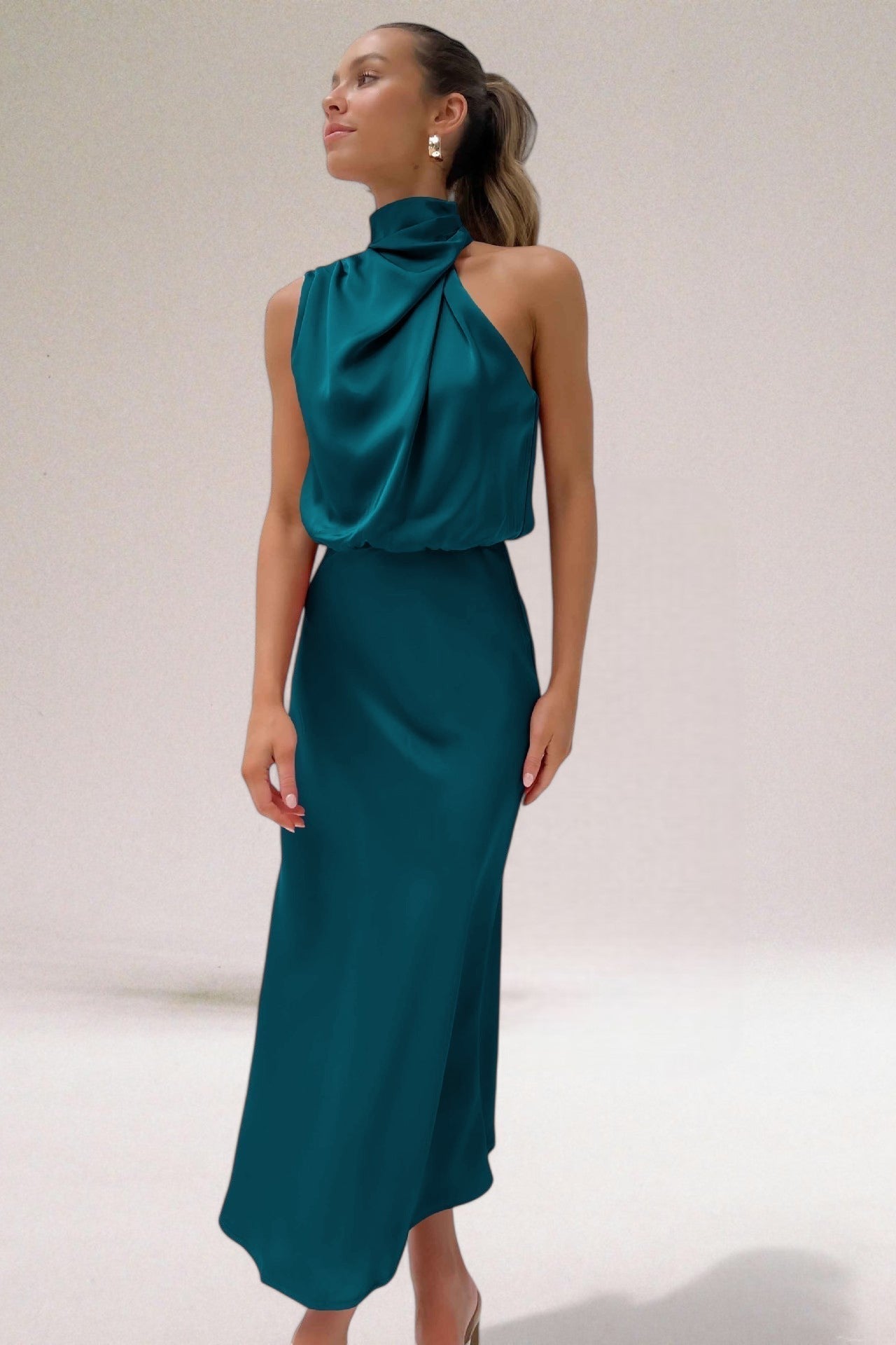 Athena | Women's Fluid Silhouette Halter Satin Evening Dress