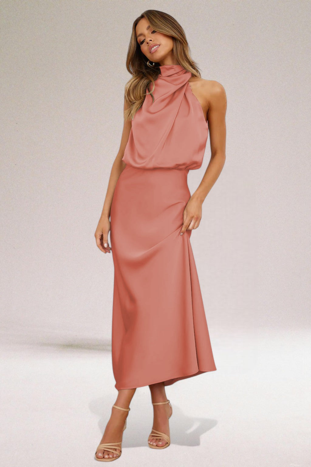 Athena | Women's Fluid Silhouette Halter Satin Evening Dress