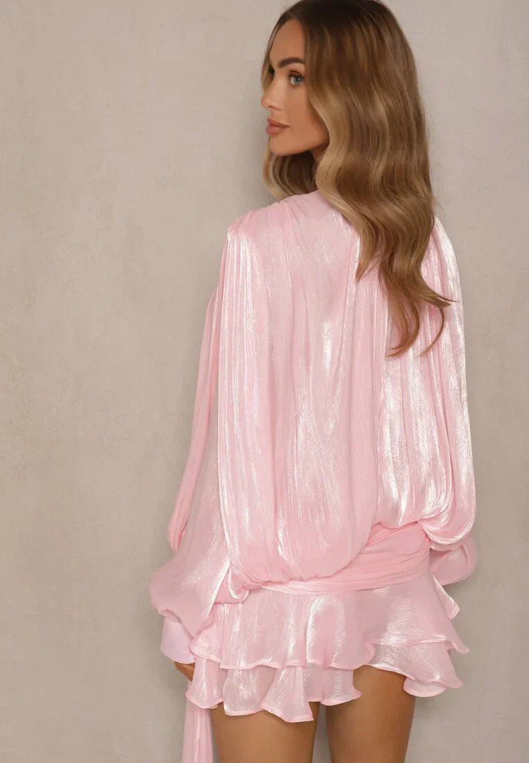 Sol | Women's Tiered Ruffle Lustrous Pleated Mini Dress