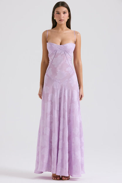 Adelle | Women's Floral Jacquard Lace-Back Maxi Dress