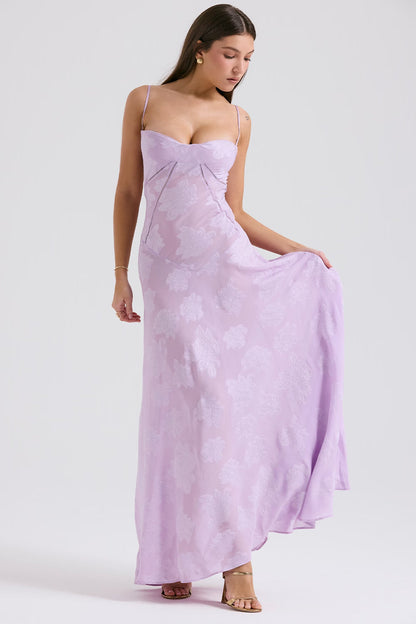 Adelle | Women's Floral Jacquard Lace-Back Maxi Dress