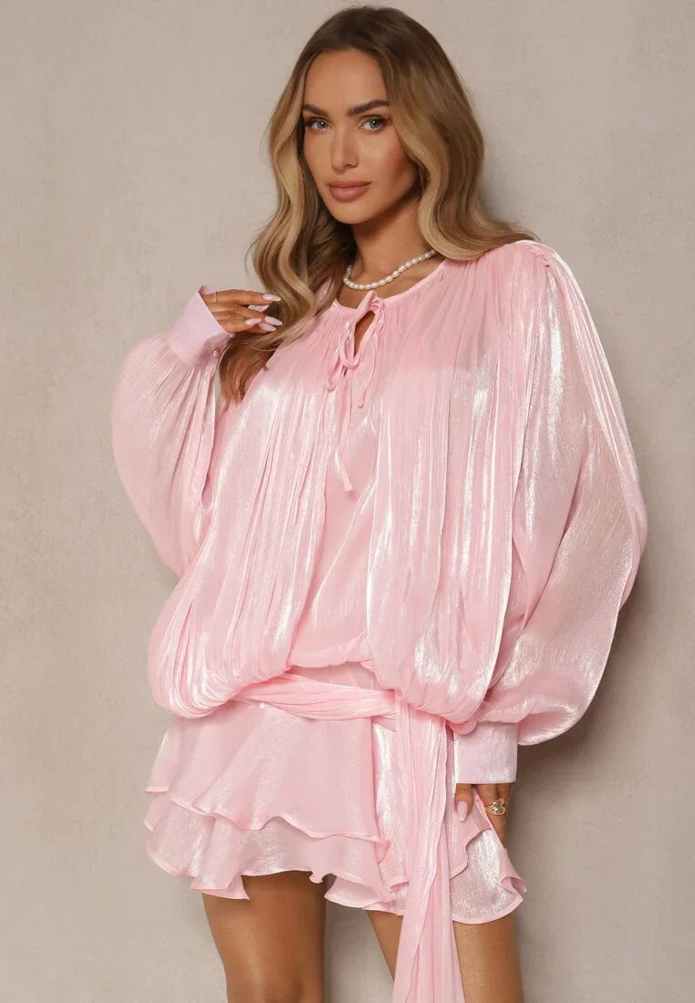 Sol | Women's Tiered Ruffle Lustrous Pleated Mini Dress