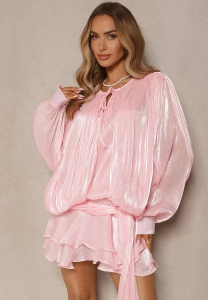 Sol | Women's Tiered Ruffle Lustrous Pleated Mini Dress