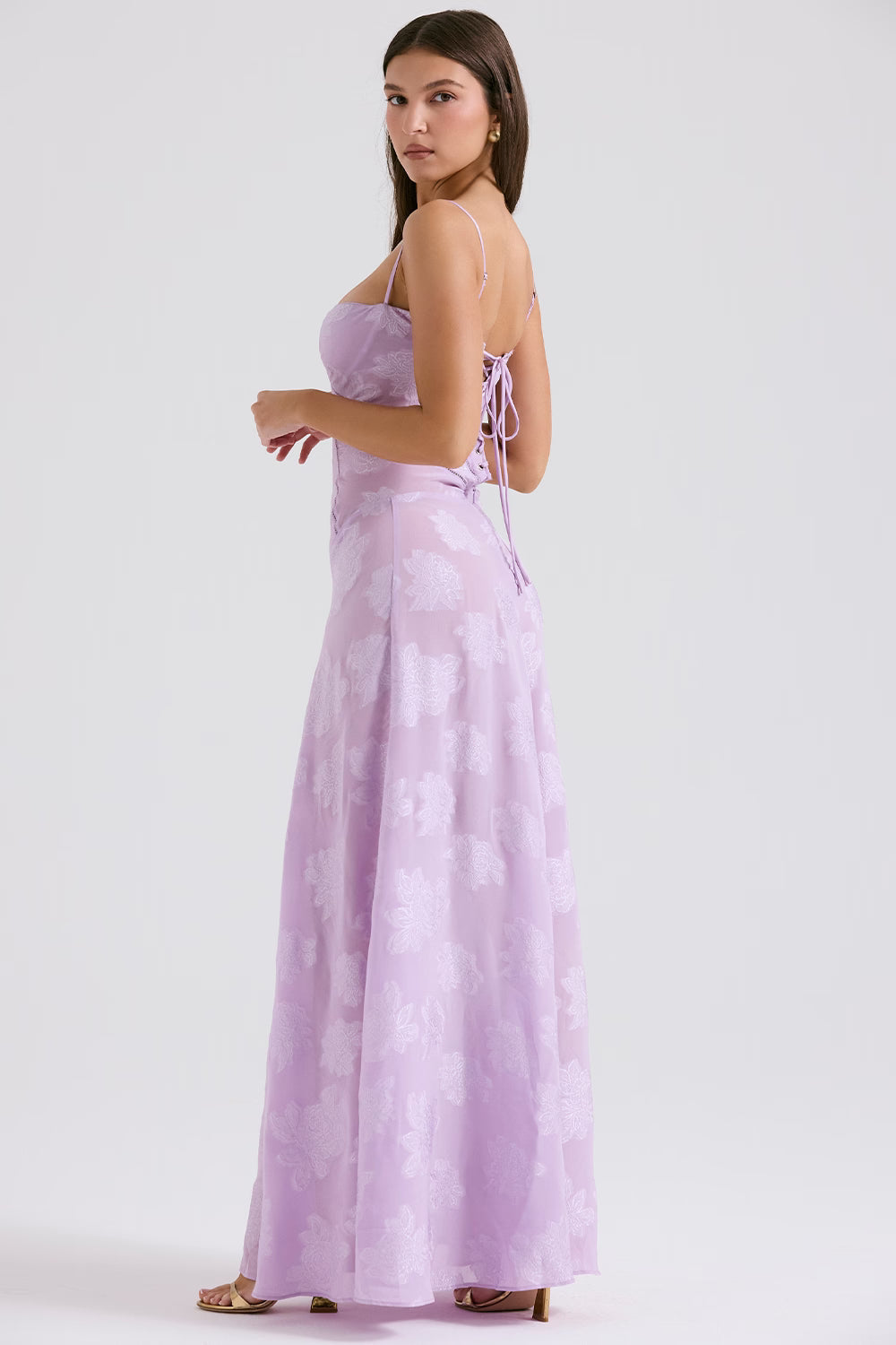 Adelle | Women's Floral Jacquard Lace-Back Maxi Dress